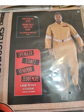 Adult Ghostbusters Zip Up Jumpsuit w/ 4 Patches Costume Size 58-60 #3063